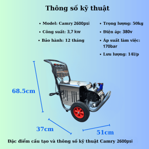 Máy rửa xe 2600psi – 3,7kw Camry tự ngắt